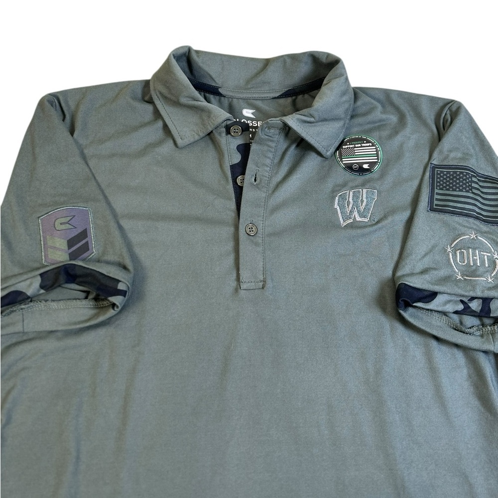 Colosseum Wisconsin Badgers Golf Polo NEW Green OHT Camo Trim Military Flag M‎